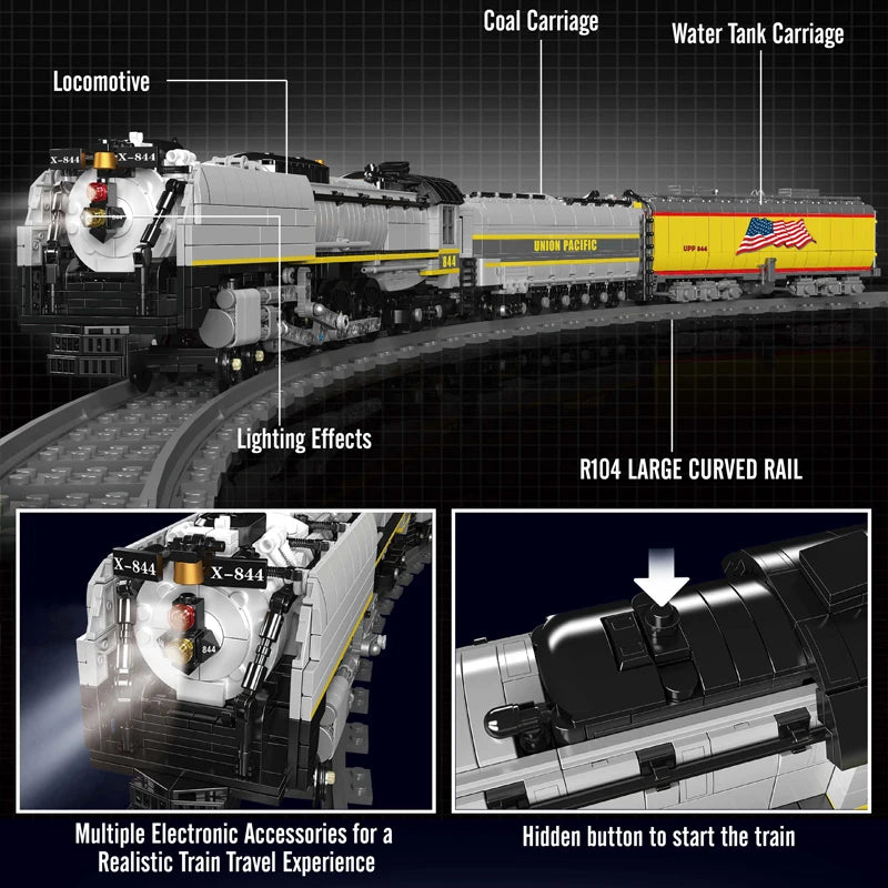 UNION PACIFIC 844 STEAM LOCOMOTIVE motorised brick model kit
